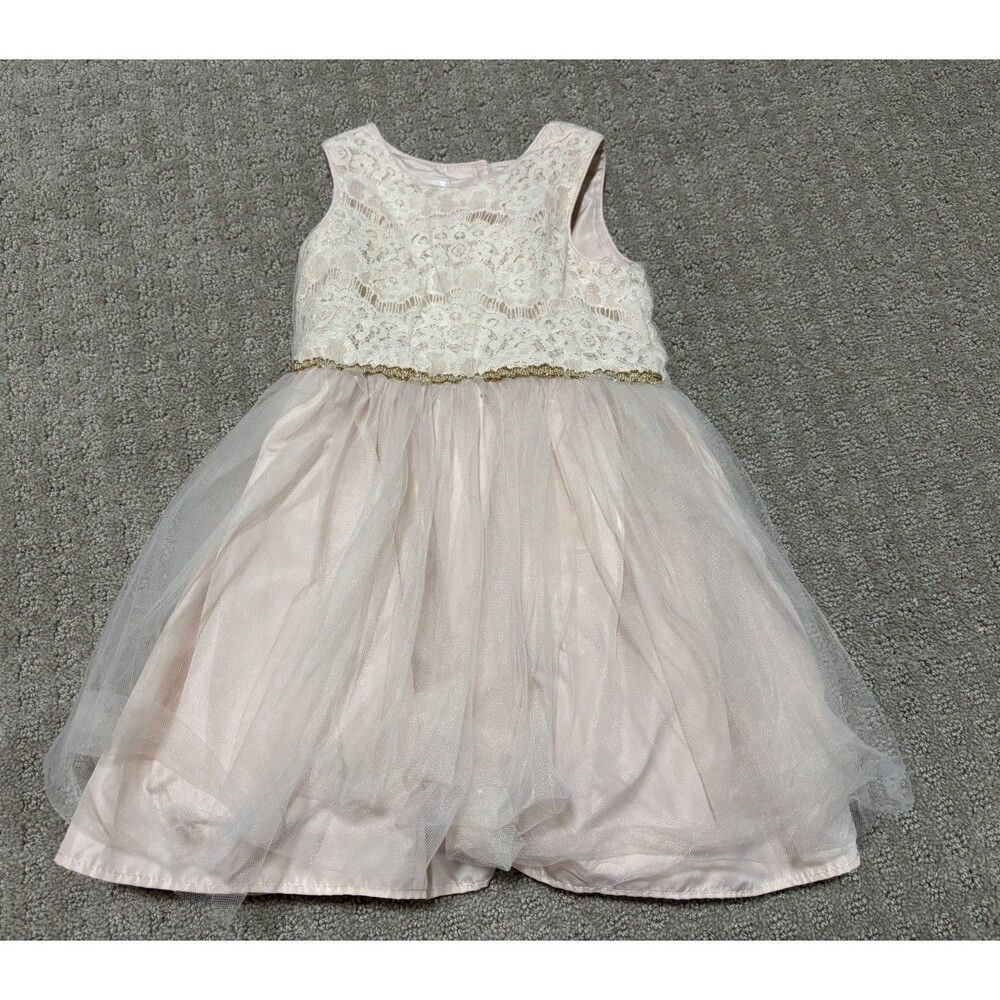 Mia & Mimi Pink and Gold Lace Tulle Toddler Dress Size 3T